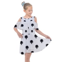 Black And White Tropical Print Pattern Kids  Shoulder Cutout Chiffon Dress