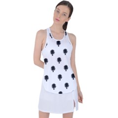 Black And White Tropical Print Pattern Racer Back Mesh Tank Top