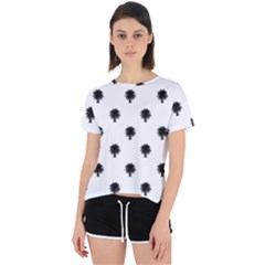 Black And White Tropical Print Pattern Open Back Sport Tee