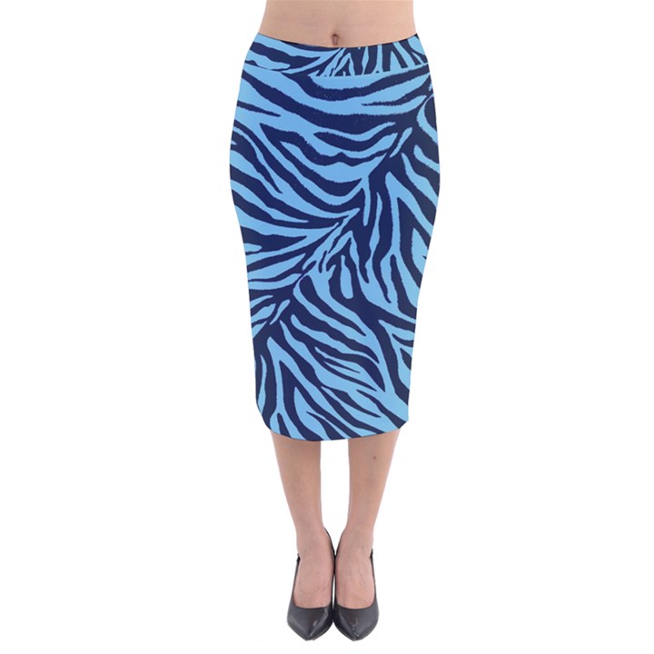 Zebra 3 Velvet Midi Pencil Skirt