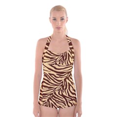 Zebra 2 Boyleg Halter Swimsuit  by dressshop