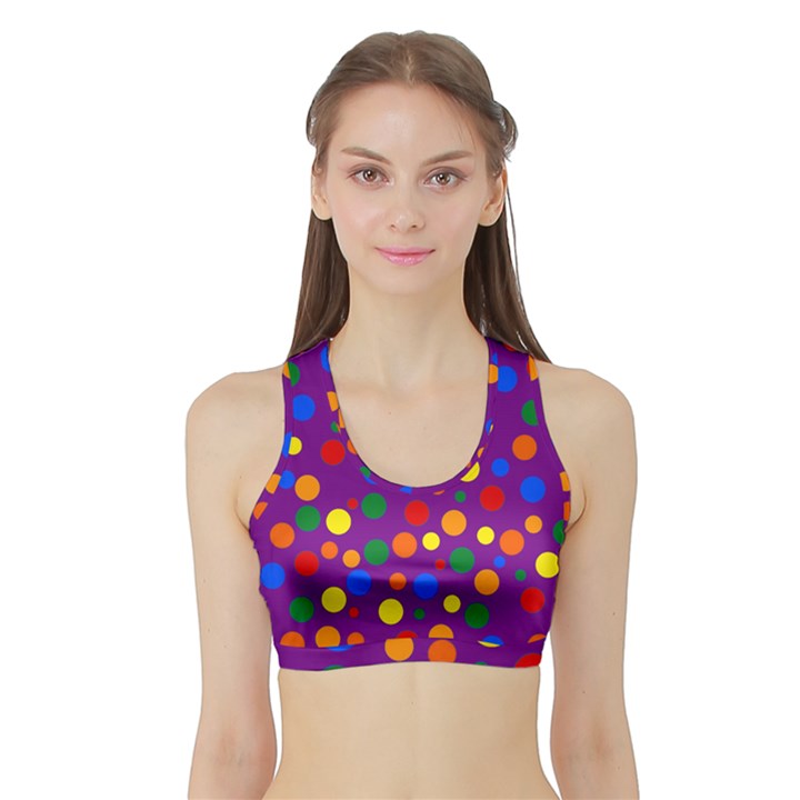 Gay Pride Rainbow Multicolor Dots Sports Bra with Border