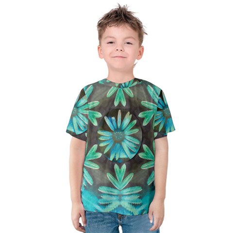 Blue Florals As A Ornate Contemplative Collage Kids  Cotton Tee by pepitasart