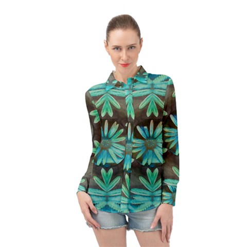 Blue Florals As A Ornate Contemplative Collage Long Sleeve Chiffon Shirt by pepitasart