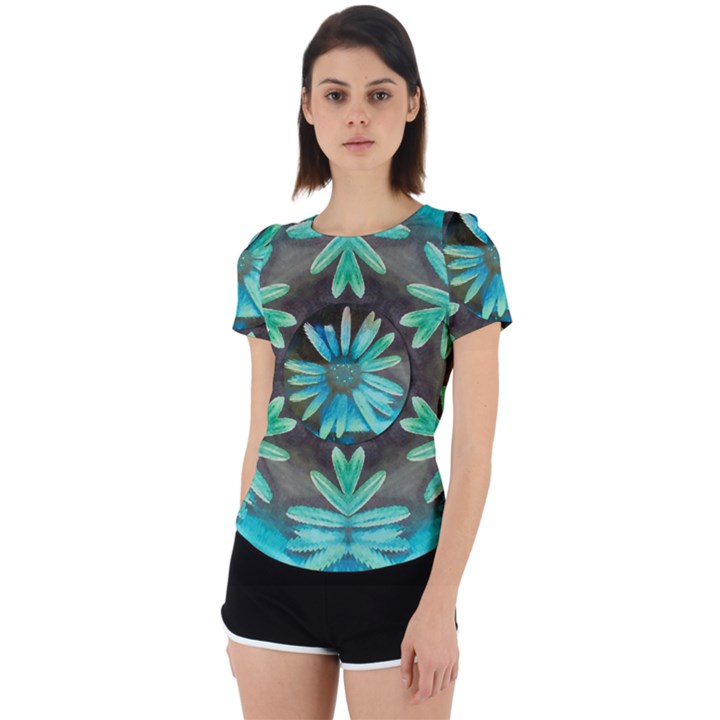 Blue Florals As A Ornate Contemplative Collage Back Cut Out Sport Tee