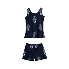 Creepy Skull Doll Motif Print Pattern Kids  Boyleg Swimsuit by dflcprintsclothing