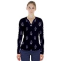 Creepy Skull Doll Motif Print Pattern V-Neck Long Sleeve Top View1