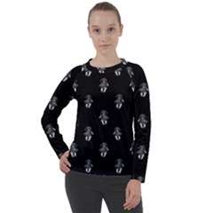 Creepy Skull Doll Motif Print Pattern Women s Long Sleeve Raglan Tee