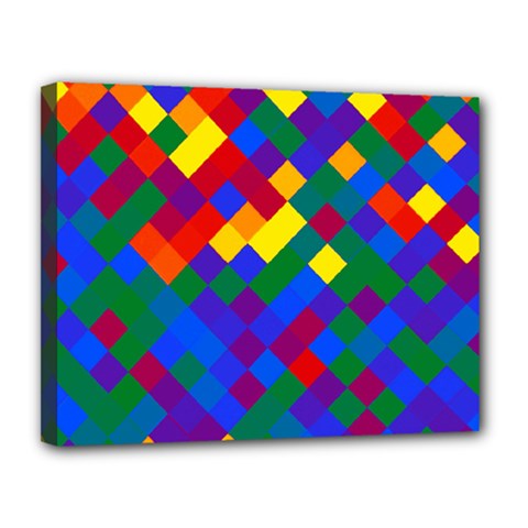 Gay Pride Diagonal Pixels Design Canvas 14  X 11  (stretched) by VernenInk