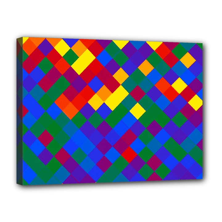 Gay Pride Diagonal Pixels Design Canvas 16  x 12  (Stretched)