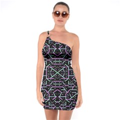 Lines And Dots Motif Geometric Seamless Pattern One Soulder Bodycon Dress