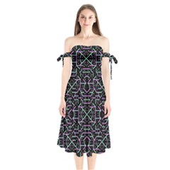 Lines And Dots Motif Geometric Seamless Pattern Shoulder Tie Bardot Midi Dress by dflcprintsclothing