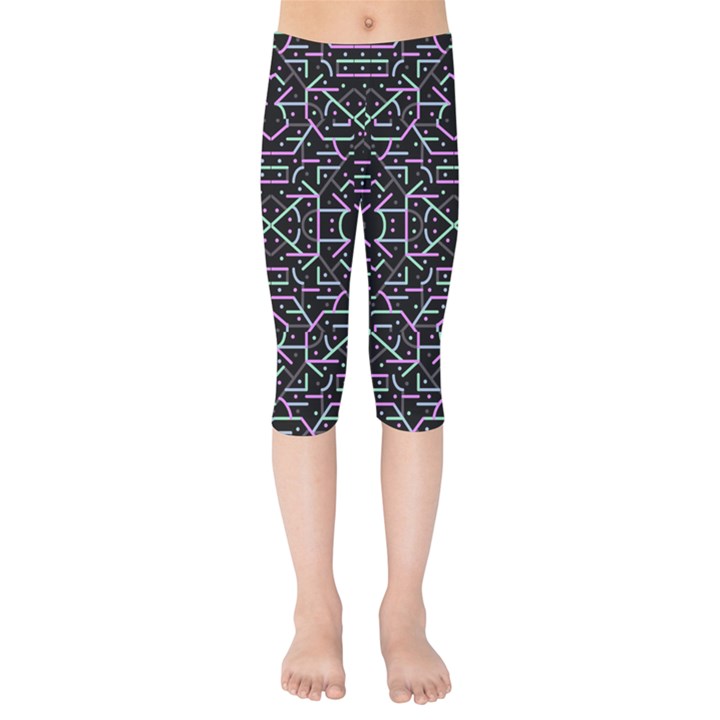 Lines And Dots Motif Geometric Seamless Pattern Kids  Capri Leggings 