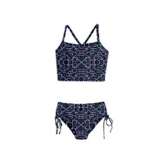 Lines And Dots Motif Geometric Seamless Pattern Girls  Tankini Swimsuit by dflcprintsclothing