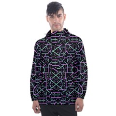 Lines And Dots Motif Geometric Seamless Pattern Men s Front Pocket Pullover Windbreaker by dflcprintsclothing