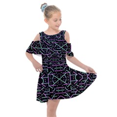 Lines And Dots Motif Geometric Seamless Pattern Kids  Shoulder Cutout Chiffon Dress by dflcprintsclothing