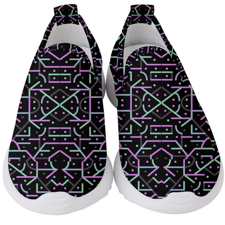 Lines And Dots Motif Geometric Seamless Pattern Kids  Slip On Sneakers