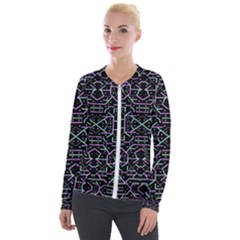 Lines And Dots Motif Geometric Seamless Pattern Velour Zip Up Jacket by dflcprintsclothing