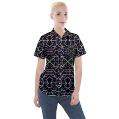 Lines And Dots Motif Geometric Seamless Pattern Women s Short Sleeve Pocket Shirt