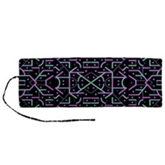 Lines And Dots Motif Geometric Seamless Pattern Roll Up Canvas Pencil Holder (m)