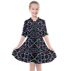 Lines And Dots Motif Geometric Seamless Pattern Kids  All Frills Chiffon Dress by dflcprintsclothing