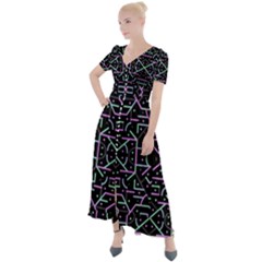 Lines And Dots Motif Geometric Seamless Pattern Button Up Short Sleeve Maxi Dress by dflcprintsclothing