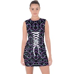 Lines And Dots Motif Geometric Seamless Pattern Lace Up Front Bodycon Dress by dflcprintsclothing