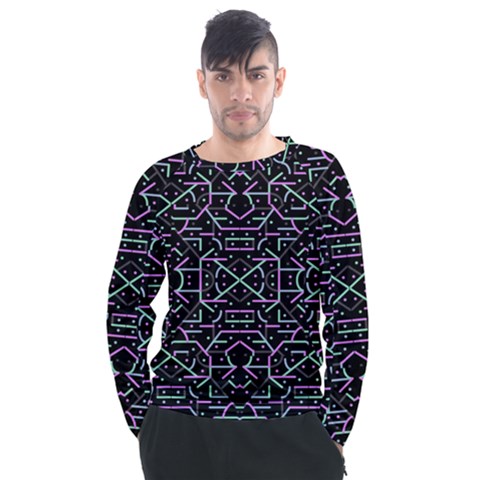 Lines And Dots Motif Geometric Seamless Pattern Men s Long Sleeve Raglan Tee by dflcprintsclothing