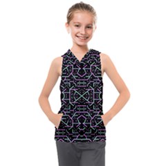 Lines And Dots Motif Geometric Seamless Pattern Kids  Sleeveless Hoodie