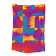 Gay Pride Rainbow Painted Abstract Squares Pattern Small Tapestry