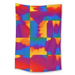 Gay Pride Rainbow Painted Abstract Squares Pattern Large Tapestry