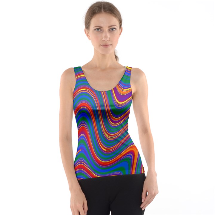 Gay Pride Rainbow Wavy Thin Layered Stripes Tank Top