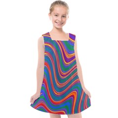 Gay Pride Rainbow Wavy Thin Layered Stripes Kids  Cross Back Dress by VernenInk