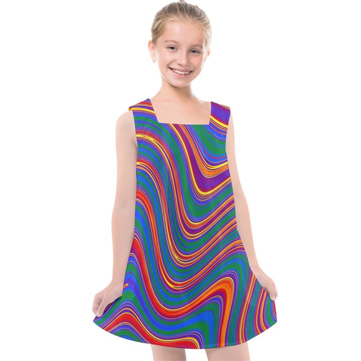 Gay Pride Rainbow Wavy Thin Layered Stripes Kids  Cross Back Dress