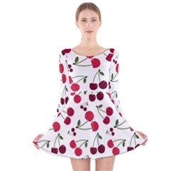 Cute Cherry Pattern Long Sleeve Velvet Skater Dress