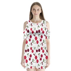 Cute Cherry Pattern Shoulder Cutout Velvet One Piece