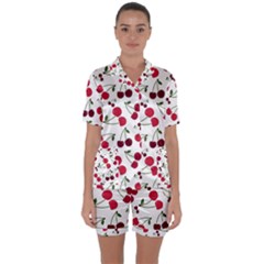 Cute Cherry Pattern Satin Short Sleeve Pyjamas Set by TastefulDesigns