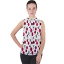 Cute cherry pattern Mock Neck Chiffon Sleeveless Top View1