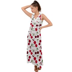 Cute Cherry Pattern V-neck Chiffon Maxi Dress by TastefulDesigns