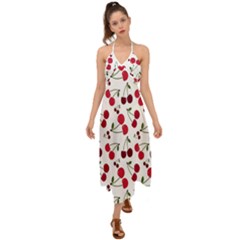 Cute Cherry Pattern Halter Tie Back Dress  by TastefulDesigns