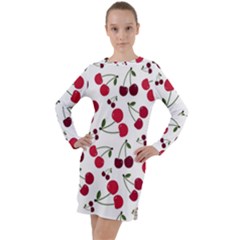 Cute Cherry Pattern Long Sleeve Hoodie Dress