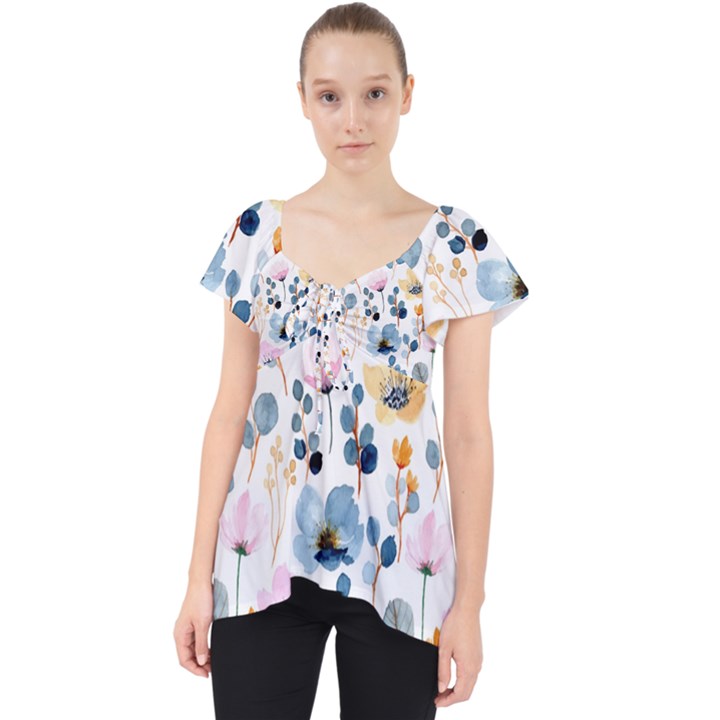 Watercolor Floral Seamless Pattern Lace Front Dolly Top