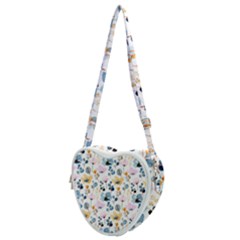 Watercolor Floral Seamless Pattern Heart Shoulder Bag