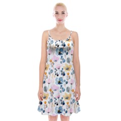 Watercolor Floral Seamless Pattern Spaghetti Strap Velvet Dress