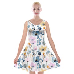 Watercolor Floral Seamless Pattern Velvet Skater Dress