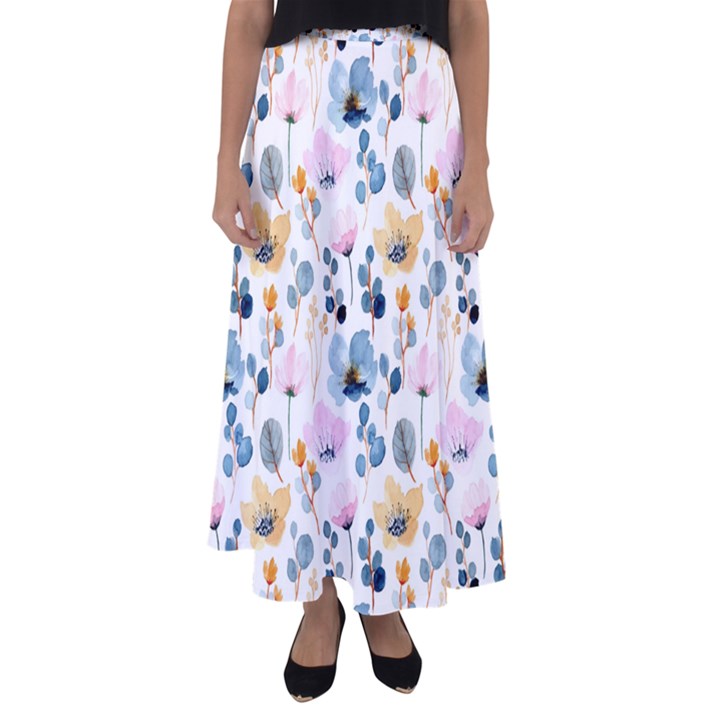 Watercolor Floral Seamless Pattern Flared Maxi Skirt