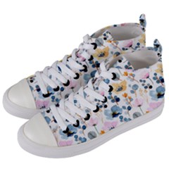 Watercolor Floral Seamless Pattern Women s Mid-top Canvas Sneakers by TastefulDesigns