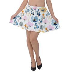 Watercolor Floral Seamless Pattern Velvet Skater Skirt