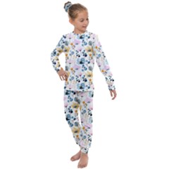 Watercolor Floral Seamless Pattern Kids  Long Sleeve Set 