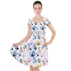 Watercolor Floral Seamless Pattern Cap Sleeve Midi Dress